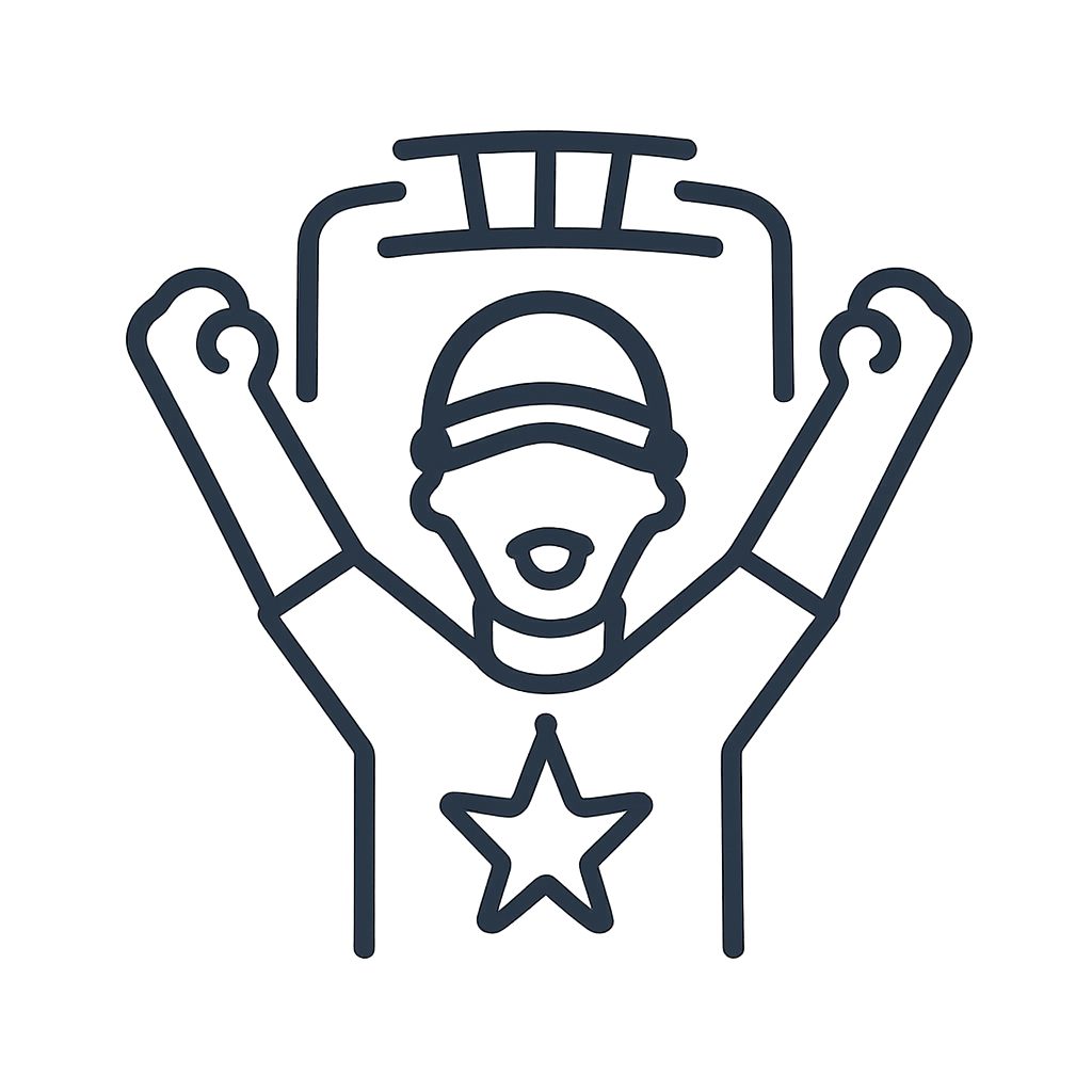 A blue outline of an Egyptian soldier in celebration mode, with distinctive hieroglyphics.